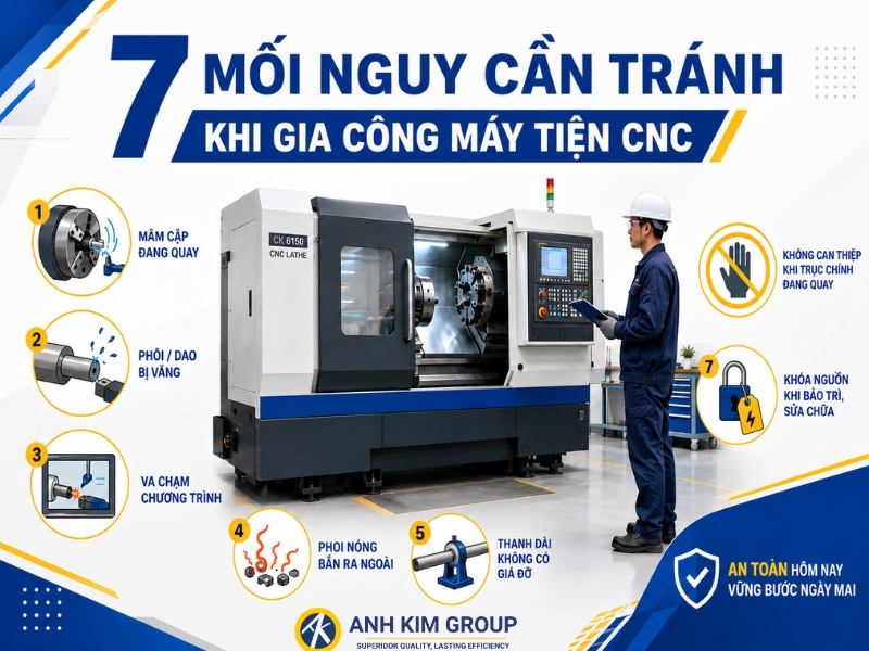 7 mối nguy hiểm trong quá trình gia công máy tiện CNC cần tránh
