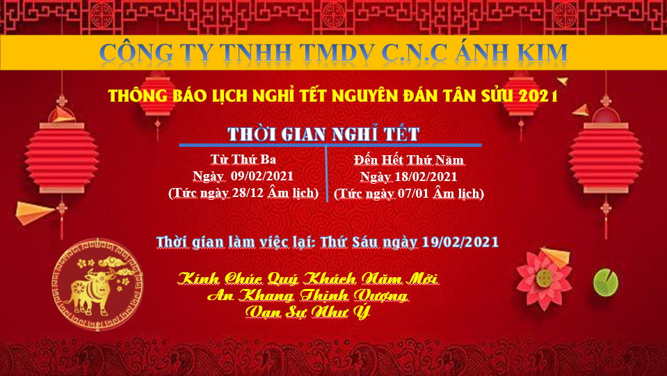 THÔNG BÁO NGHỈ TẾT NGUYÊN ĐÁN TÂN SỬU 2021