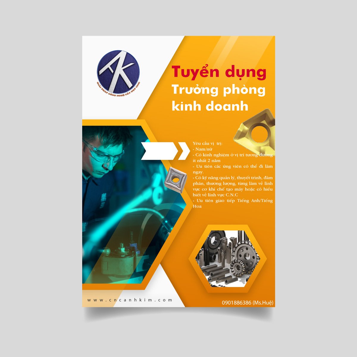 Tuyển dụng Trưởng phòng kinh doanh – CNC Ánh Kim