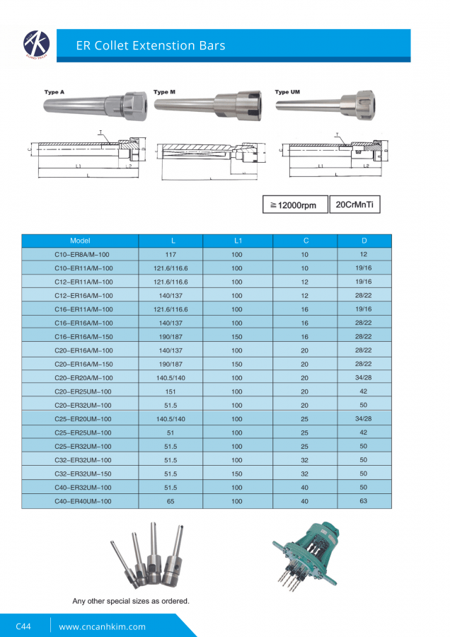 ER Collet Extenstion Bars Diak