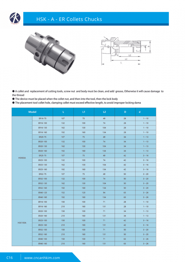 HSK-A-ER Collets Chucks