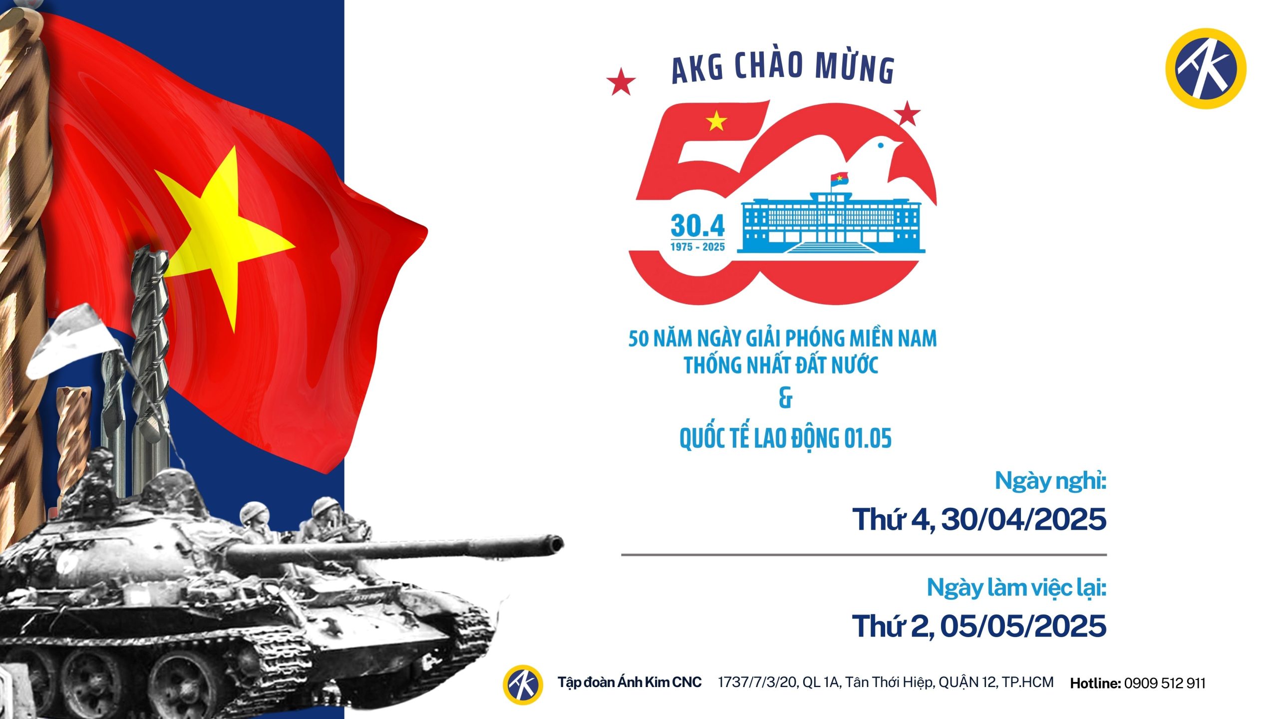 THÔNG BÁO LỊCH NGHỈ LỄ 30/4 VÀ 1/5 NĂM 2025