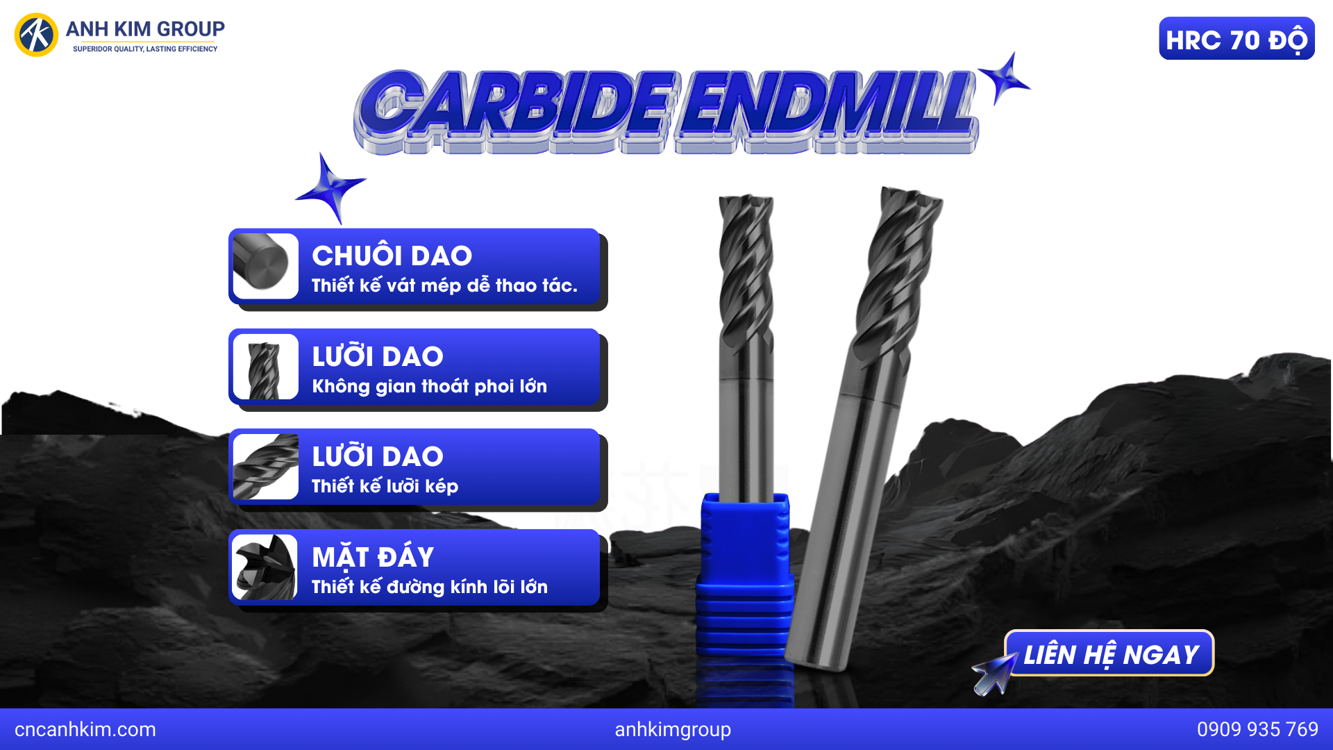 Carbide Endmill 70HRC Coating Black – Dao Phay Hợp Kim Gia Công Thép Cứng Độ Chính Xác Cao